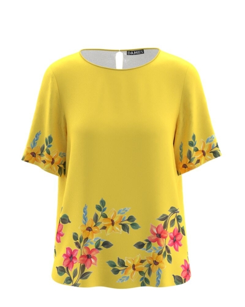 Bluza galbena cu maneca scurta imprimata floral CMD4611
