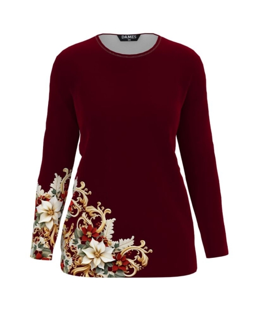 Bluza grena din catifea cu imprimeu floral CMD4921
