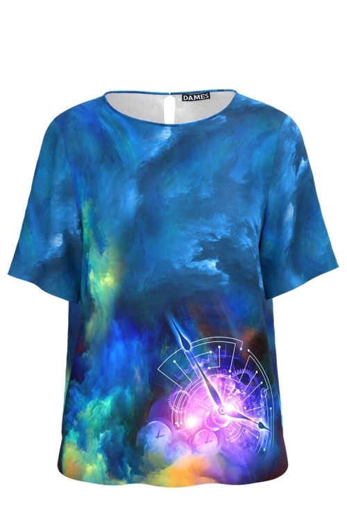 Bluza in nuante de albastru imprimata Ceas CMD4437 - Img 2