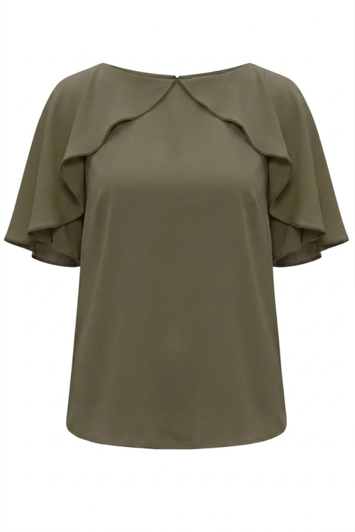 Bluza kaki eleganta din vascoza cu maneci fluture