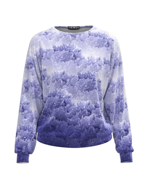 Bluza mov lila tip hanorac din catifea cu imprimeu floral CMD1740