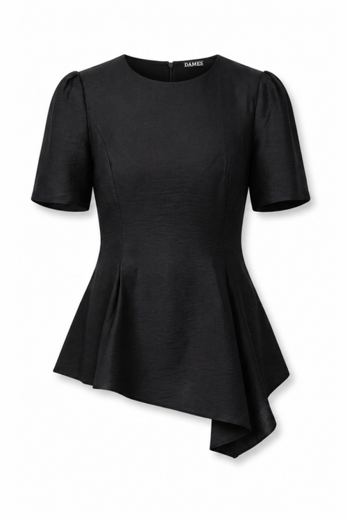 Bluza neagra asimetrica din vascoza cu pliuri