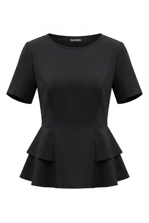 Bluza neagra cambrata cu volane laterale si maneca scurta