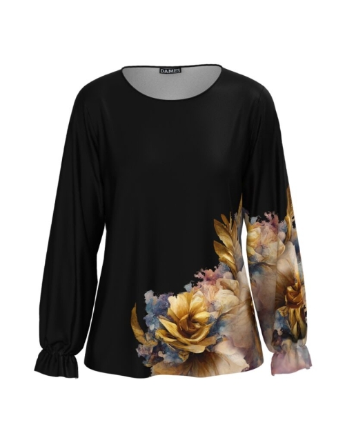 Bluza neagra imprimata cu model floral CMD4966