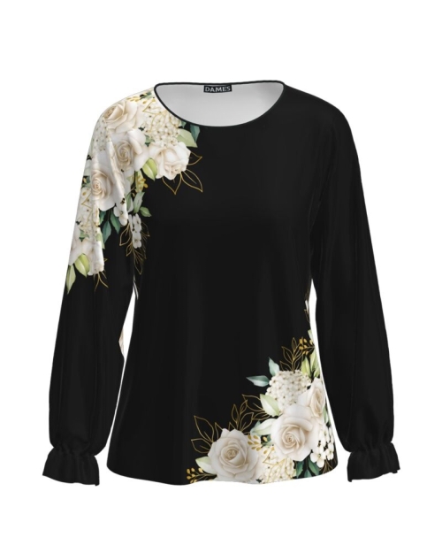 Bluza neagra imprimata cu model trandafiri CMD3459