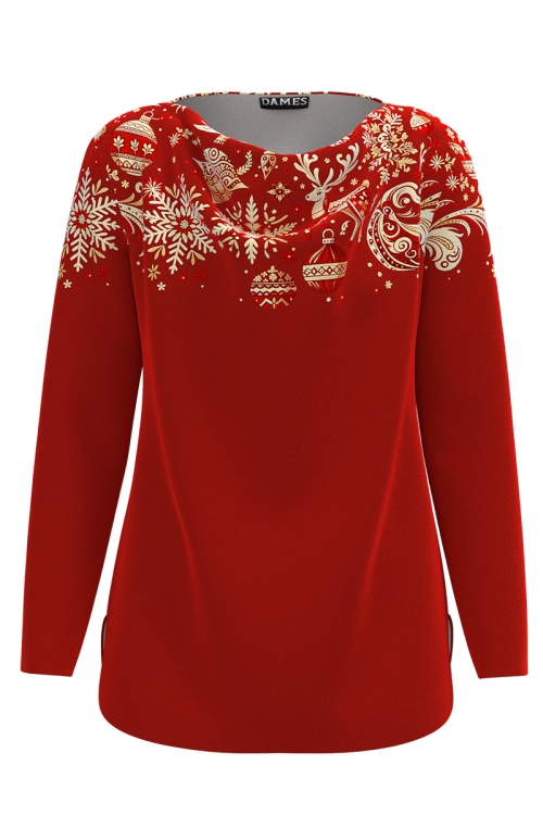 Bluza rosie din catifea cu imprimeu decoratiuni AW24