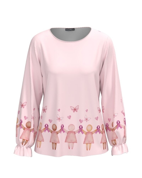 Bluza roz cu maneca lunga imprimata Solidaritate CMD1804