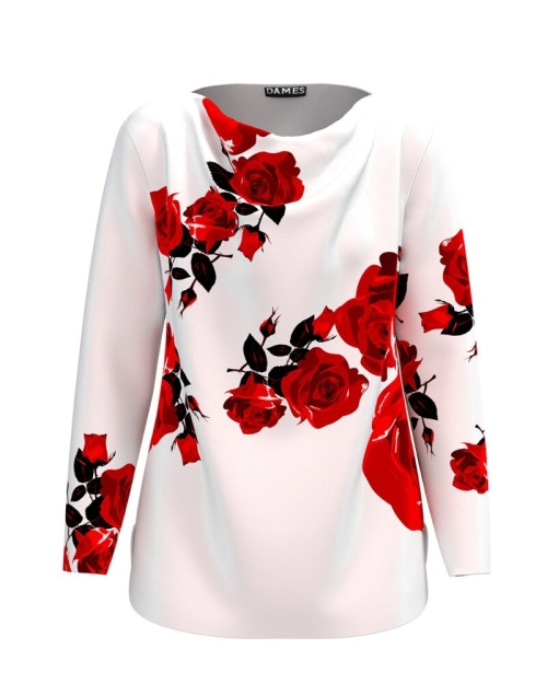 Bluza roz pal din catifea cu imprimeu trandafiri CMD5052 - Img 1