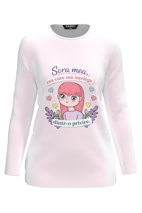 Bluza roz pal din catifea cu mesaj pentru Sora
