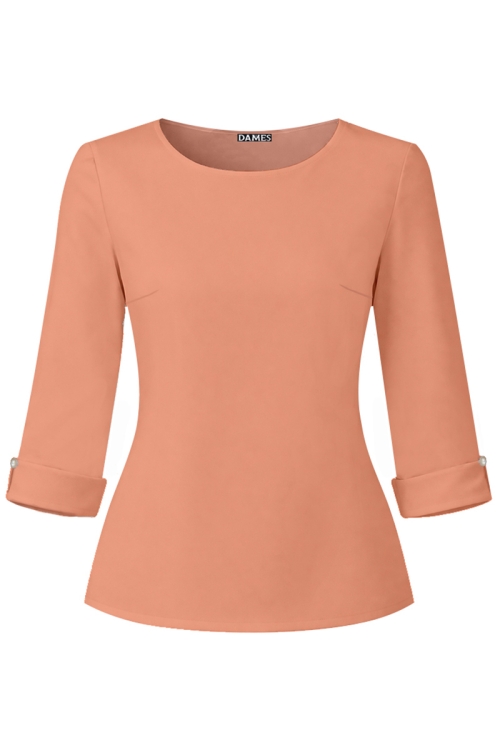 Bluza roz somon din voal cu maneca trei sferuri