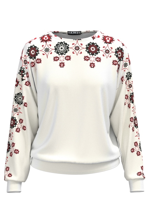 Bluza tip hanorac din catifea cu imprimeu traditional