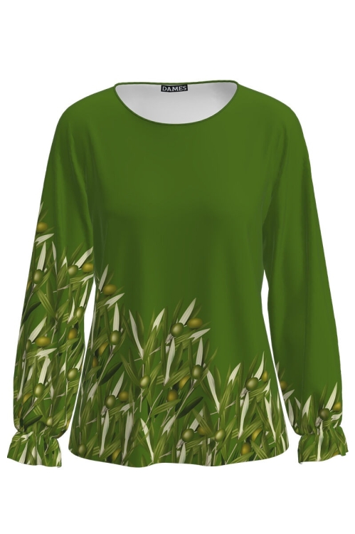 Bluza verde cu maneca lunga imprimata ramuri de maslin CMD1949 - Img 2