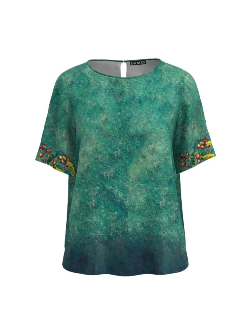 Bluza verde de vara cu maneca scurta si imprimeu floral CMD763