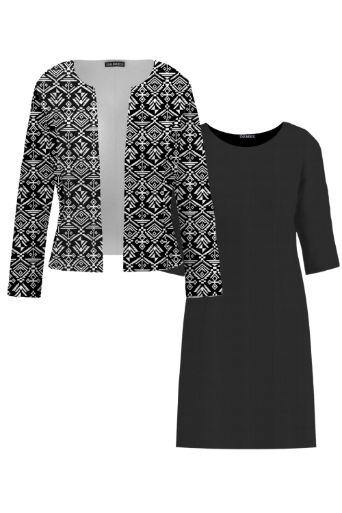 Compleu dama cu rochie neagra si sacou din stofa jacquard