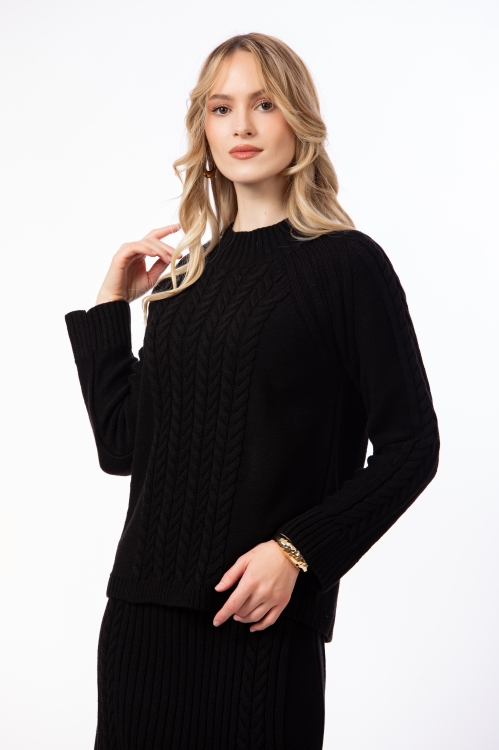 Compleu dama fusta si bluza negru din tricot - Img 3