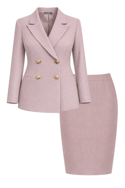 Costum dama sacou clasic si fusta nude din stofa fina Valeria