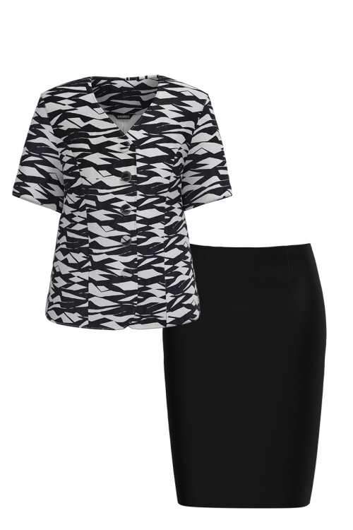 Costum din jacquard alb negru