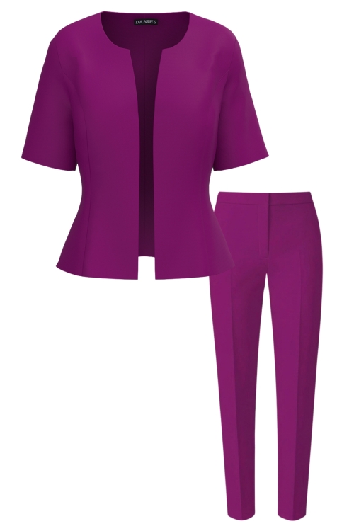 Costum elegant sacou cu maneca scurta si pantalon conic magenta