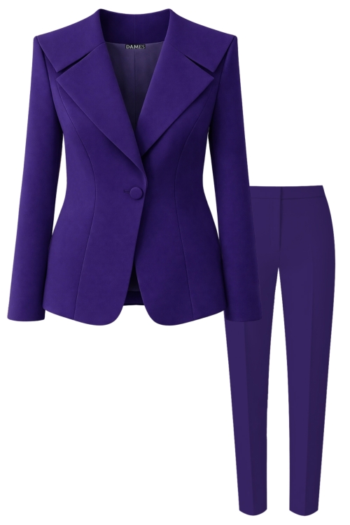 Costum elegant sacou cu rever marinar si pantalon violet