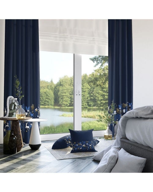 Draperie albastra din satin cu model imprimat CMD3170 - Img 1