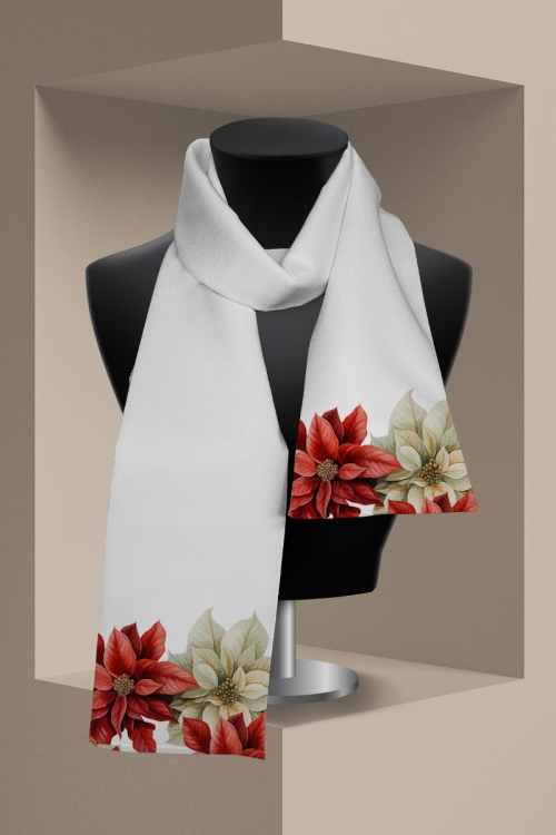 Esarfa alba subtire imprimata floral AW24