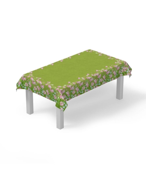 Fata de masa verde din satin imprimat cu model floral CMD2511 - Img 2