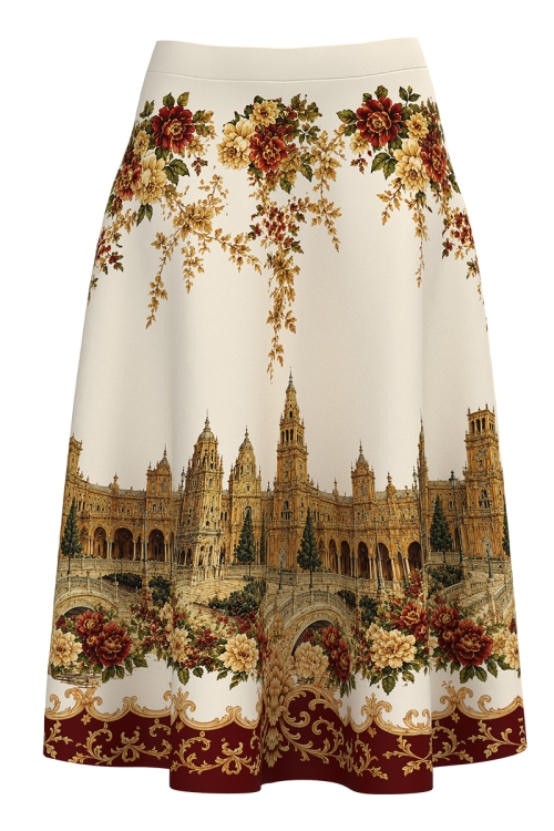 Fusta clos midi din in cu buzunare imprimata Royal Garden