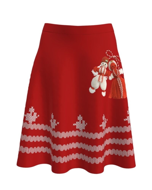 Fusta clos rosie cu martisor imprimat digital A817M7
