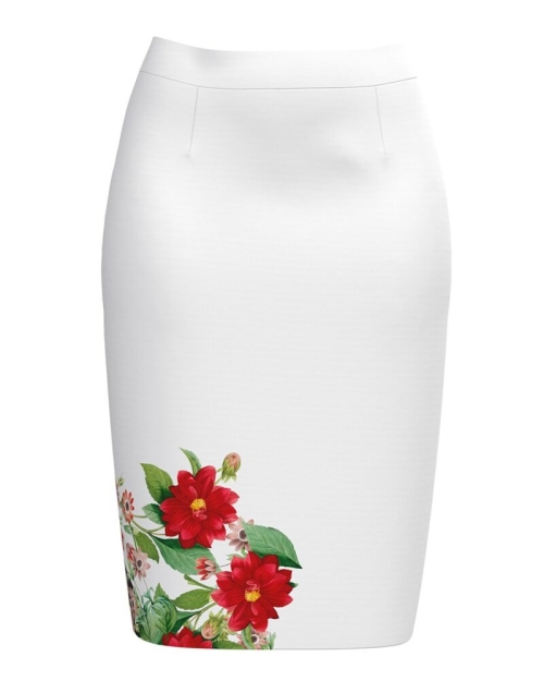 Fusta conica alba imprimata cu model floral CMD2475