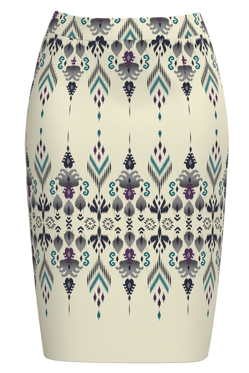 Fusta conica bej imprimata cu model traditional multicolor SS25