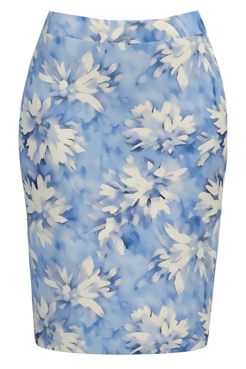 Fusta conica bleu ciel imprimata cu model floral
