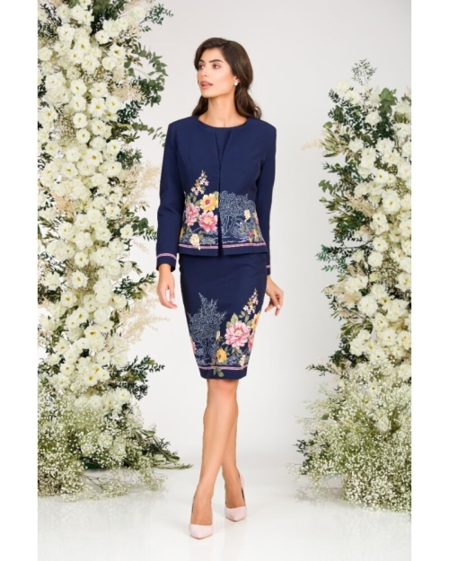 Fusta conica bleumarin imprimata cu model floral CMD2758 - Img 3