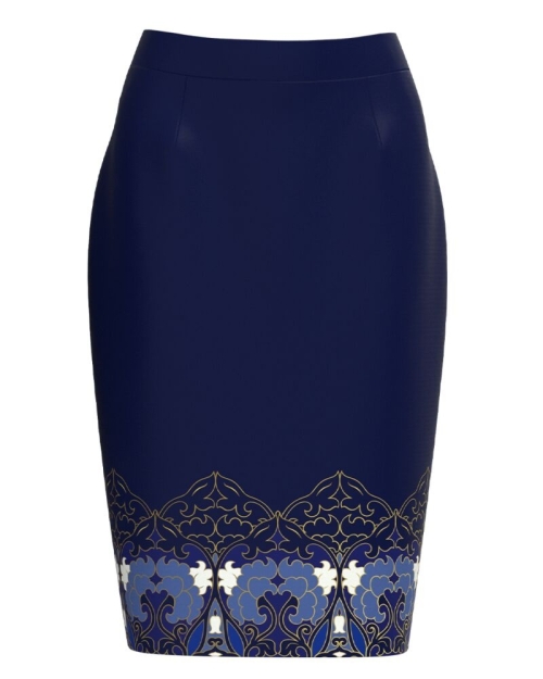Fusta conica bleumarin imprimata cu model Floral CMD3016