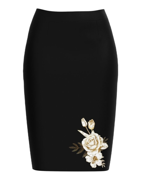 Fusta conica neagra imprimata cu model Floral CMD3289