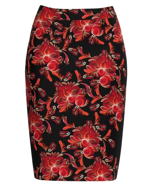 Fusta conica neagra imprimata cu model floral CMD3835