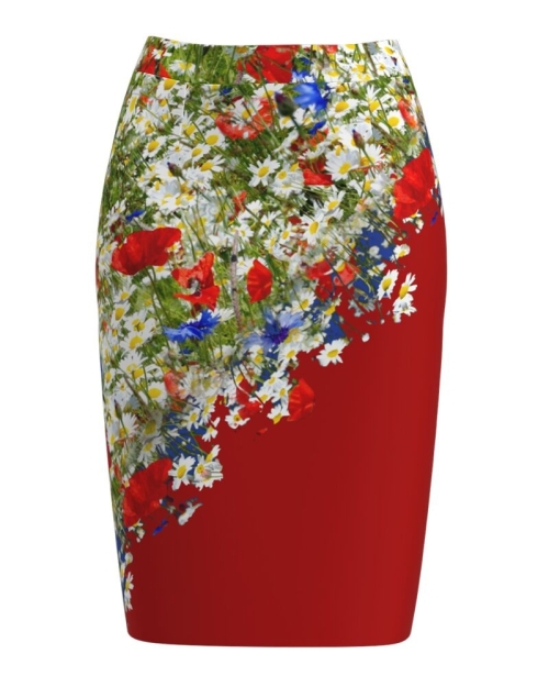 Fusta rosie imprimata cu model floral CMD696 - Img 1