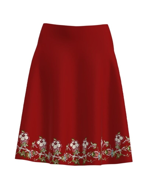 Fusta rosu caramiziu imprimata cu model floral CMD2121