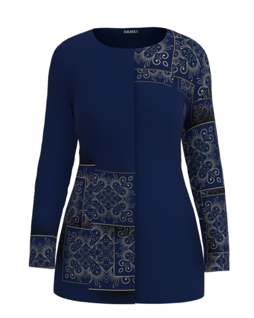 Jacheta de dama bleumarin de lungime medie imprimata cu model Floral CMD3472