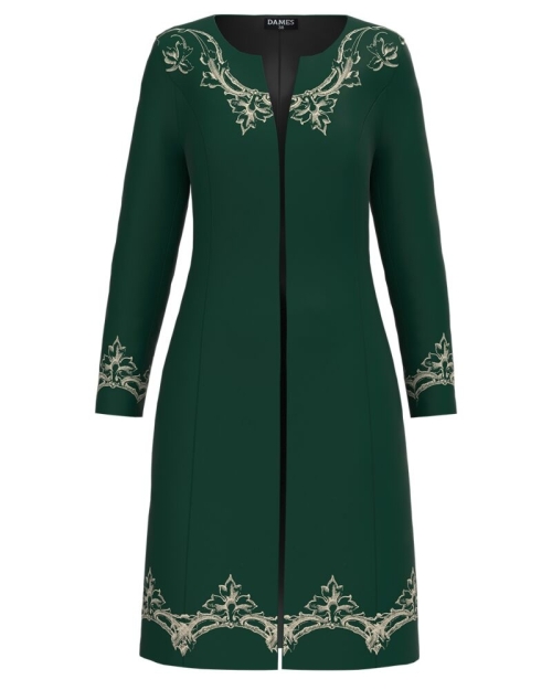Jacheta de dama verde lunga imprimata cu model floral CMD3342