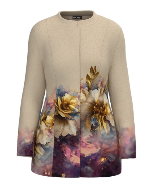 Palton dama bej elegant si calduros imprimat cu model floral CMD4839