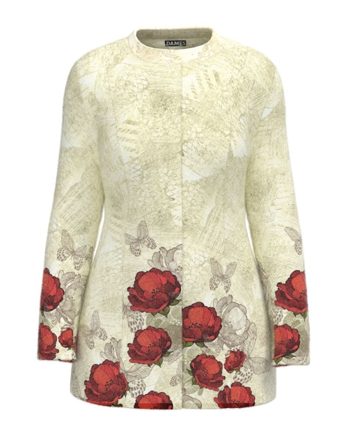 Palton dama in nuante de bej elegant si calduros imprimat Floral CMD3262