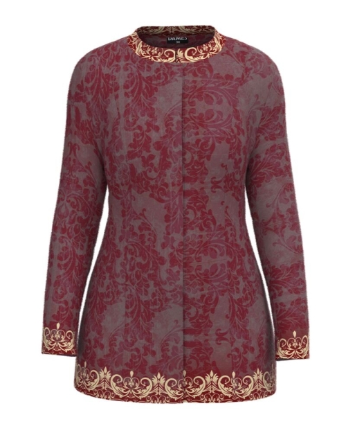 Palton dama in nuante de grena elegant si calduros imprimat Floral CMD4776