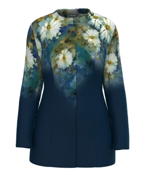 Palton de dama bleumarin elegant si calduros imprimat cu model floral