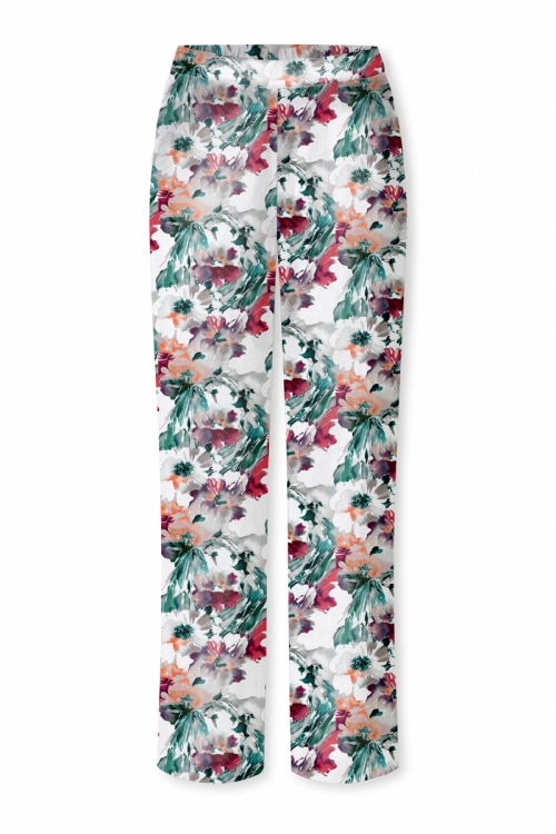 Pantaloni drepti din crepe imprimati Flori Pictate