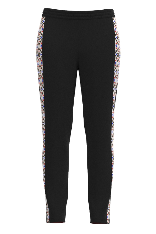 Pantaloni negri imprimati traditional din catifea cu buzunare
