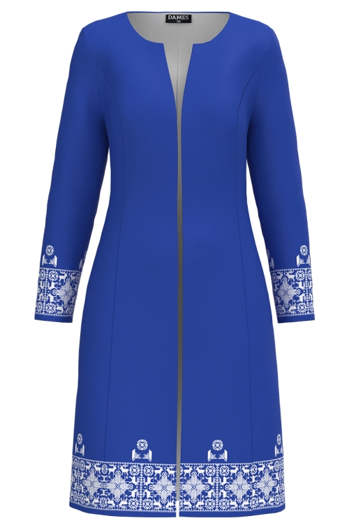 Pardesiu albastru subtire imprimat traditional SS25