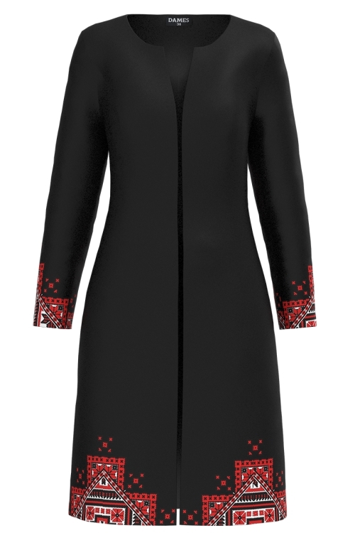 Pardesiu negru subtire imprimat cu model traditional