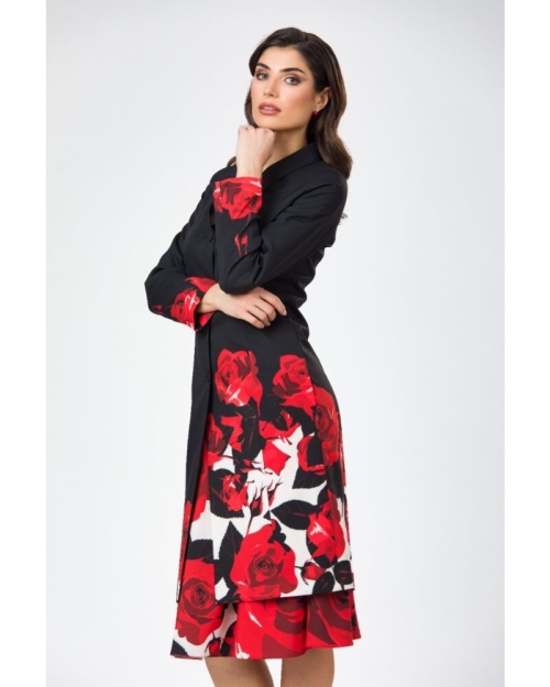 Pardesiu subtire negru imprimat cu model trandafiri SS24 - Img 3