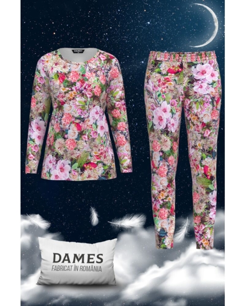Pijamale de dama cu imprimeu floral multicolor CMD1447