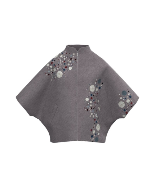 Poncho elegant din stofa gri imprimat cu model multicolor CMD3525 - Img 1